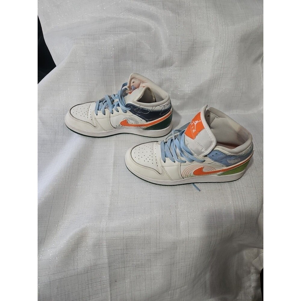 [DX2462-100] Jordan Air Jordan 1 Mid SE GS Stitch Sail Orange Sneakers